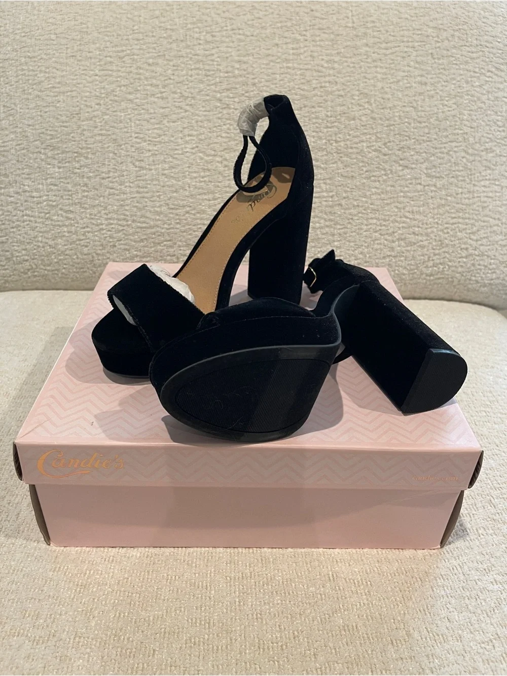 Candie’s Velvet Ankle-Strap Platform Heels - Black Velvet